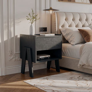 Sunvega Nightstand with Open Shelf and Drawer in Light Gray Finish