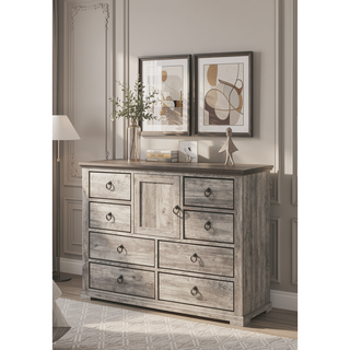 Sunvega Contemporary Rustic Gray Two-Tone Finish Nightstand with Two Drawers and Metal Knobs