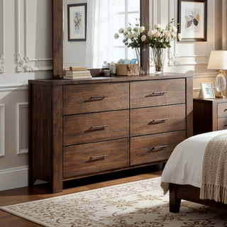 Sunvega Elegant Oak Nightstand with Two Spacious Drawers and Antique Brass Handles