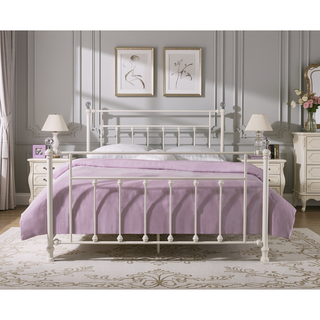 Sunvega Comet White Finish Queen Bed with Elegant Spindle Design and Crystal Accents