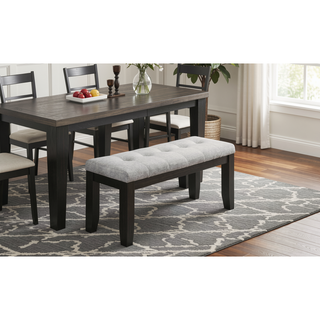 Sunvega Contemporary Light Gray Upholstered Button Tufted Bench with Dark Tapered Wood Legs