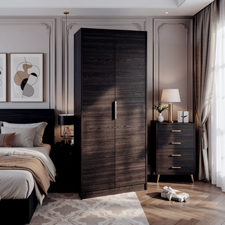 Sunvega Spacious 2 Door 2 Shelf Black Wengue Armoire for Bedroom
