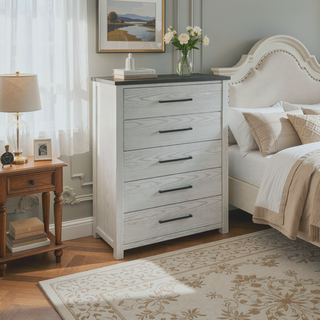 Sunvega Dark Top Finish Nightstand with Spacious Drawers and Block Style Feet
