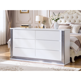Sunvega Modern White LED Nightstand With Sleek High Gloss Finish