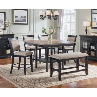 Sunvega Farmhouse Style Espresso Brown Faux Leather Upholstered Bench with Footrest