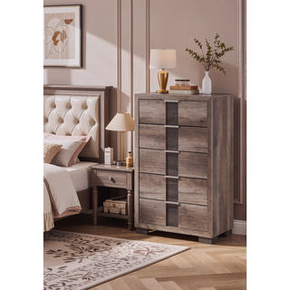Sunvega Black and White Finish Nightstand with Two Drawers and Metal Knobs