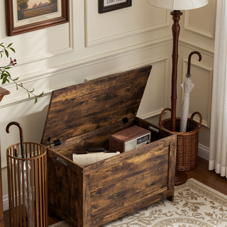 Sunvega Rustic Brown Wooden Storage Chest with Two Safety Hinges and Side Handles