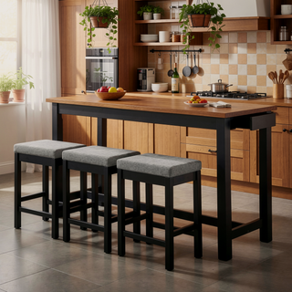 Sunvega White Counter Height Dining Set with USB Ports and Fabric Stools