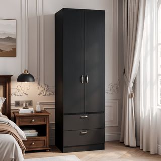 Sunvega 76 Inch High Armoire Wardrobe Closet with Double Doors and 2 Drawers