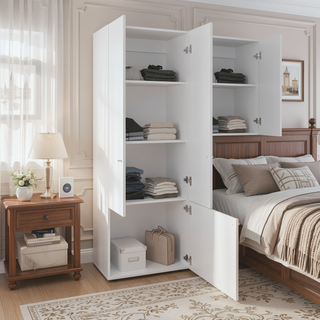 Sunvega White Three-Door Armoire with Three Shelves for Bedroom