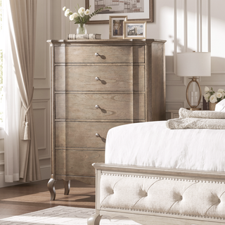 Sunvega Antique Taupe Finish 5-Drawer Chest with Felt-Lined Top and Cabriole Legs