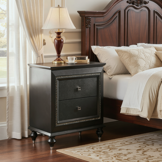 Sunvega Metallic Grey Nightstand with 2 Spacious Drawers and Crystal-Like Trim