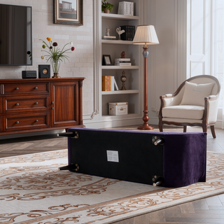Sunvega Alma Tufted Purple Velvet Flared Arm Entryway Bench with Bolster Pillows