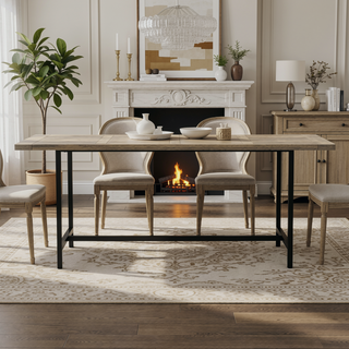 Sunvega Handcrafted Modern Industrial Dining Table with Grey Wash Mango Wood Top