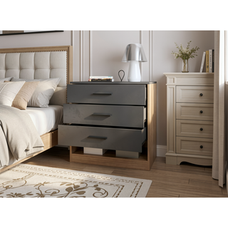 Sunvega 3 Drawer Dresser with Open Shelf in Natural Oak and Matt Grey Finish