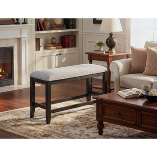 Sunvega Transitional White Finish Upholstered Counter-Height Dining Bench with Linen Look Fabric