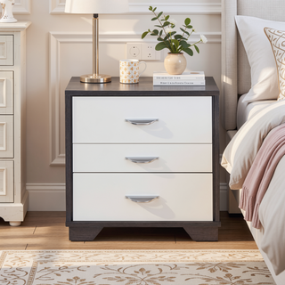 Sunvega Contemporary Eloy White and Black Finish Accent Night Table with 3 Drawers