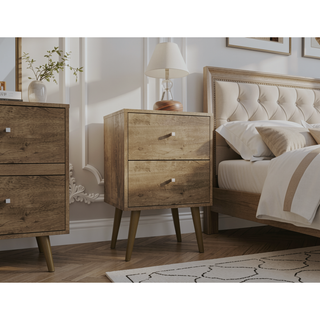 Sunvega Modern White and Brown Nightstand with 2 Drawers for Bedroom