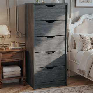 Sunvega White 5 Drawer Tall Dresser with Pull Out System Compact Size