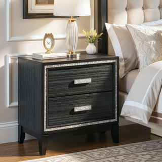 Sunvega Weathered Black Modern Glam 2-Drawer Nightstand with Safety Stop Mechanism