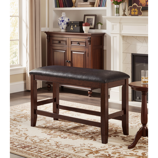 Sunvega Farmhouse Style Espresso Brown Faux Leather Upholstered Bench with Footrest
