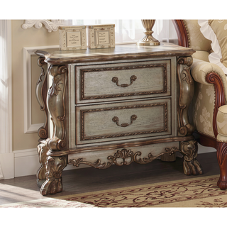 Sunvega Dresden Gold Patina & Bone Finish Two Drawer Wood Nightstand