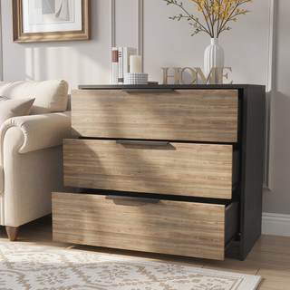 Sunvega Washington Three Drawer Dresser with Display Top for Bedroom Decor