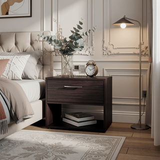 Sunvega Stained Walnut Nightstand with a Single Drawer and Spacious Shelf