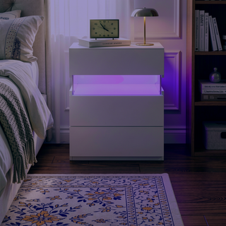 Sunvega LED Nightstand with Acrylic Board and RGB Lights 3 Drawer Bedside Table