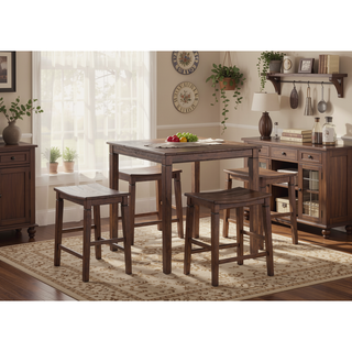 Sunvega Compact Farmhouse Counter Dining Set with Plank Effect Table Top and Shaped Stool Seat