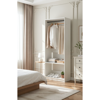 Sunvega White Wood Freestanding Walk-in Closet with Two Rods and Oak Finish