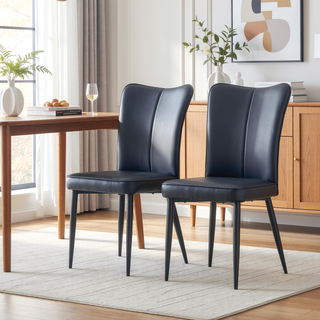Sunvega Modern Black PU Chairs with Ergonomic Backrest and Metal Legs for Living Room