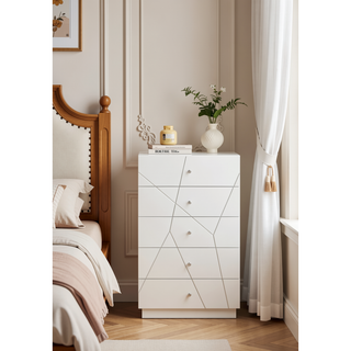 Sunvega Mist Chest White High-Gloss Lacquer Finish with Five Smooth-Glide Drawers