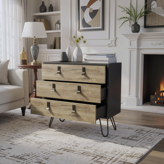 Sunvega Modern Hairpin Leg Dresser with Three Functional Drawers and Spacious Top