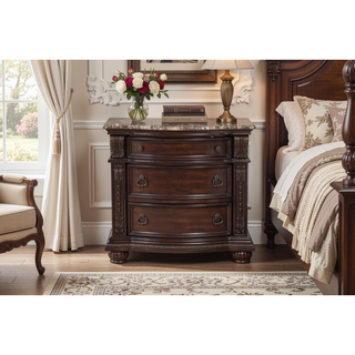 Sunvega Silver Finish European Design Nightstand with Genuine Marble Top