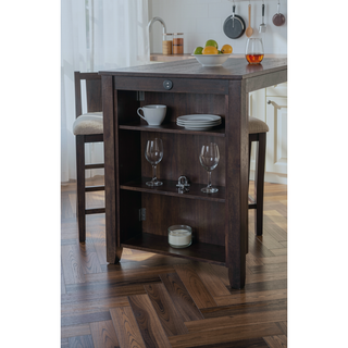 Sunvega Transitional Dark Cherry and Gray Finish 3pc Dining Set with Storage Shelves