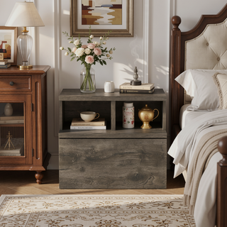 Sunvega Floating Nightstand with Large Drawer and Multiple Shelves for Storage or Decor