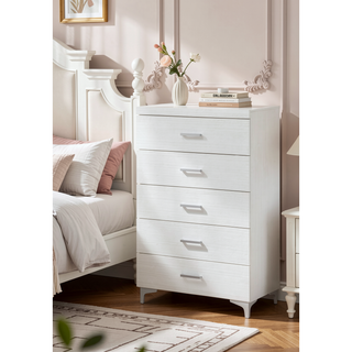 Sunvega White 5-Drawer Chest with Metal Legs for Extensive Storage and Durability
