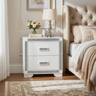 Sunvega White Nightstand with Integrated Speaker Cooler Insert and Glitter Detailing