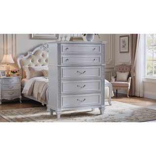 Sunvega Mystic Contemporary Style Light Gray Wood 5-Drawer Chest with Crystal Handles