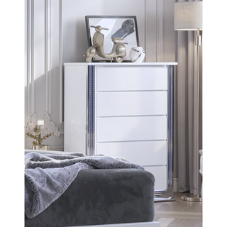 Sunvega Modern White LED Nightstand With Sleek High Gloss Finish