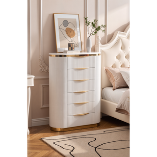 Sunvega White and Gold Detailed Chest with 6 Spacious Drawers for Bedroom