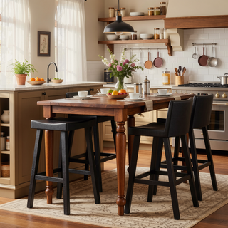 Sunvega 4-Piece Counter Height Dining Set with Table and 3 Stools in White and Coffee