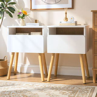Sunvega Modern 2-Piece Bedside Table with Drawers and Shelves for Bedroom