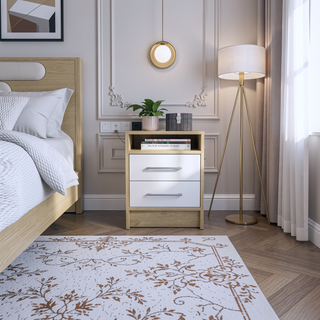 Sunvega Light Oak and White 2-Drawer 1-Shelf Rectangle Nightstand