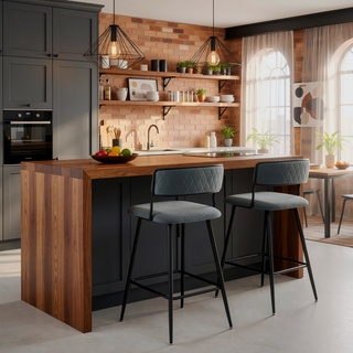Sunvega PU Counter Height Bar Stool with Black Base and Footrest in Grey