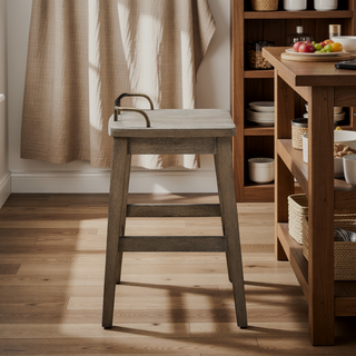Sunvega Light Brown Rustic Casual Counter Stool with Galley Rail Back and Shaped Seat