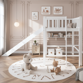 Sunvega Twin Size Low Loft Bed with Slide and Space Saving Ladder in Gray