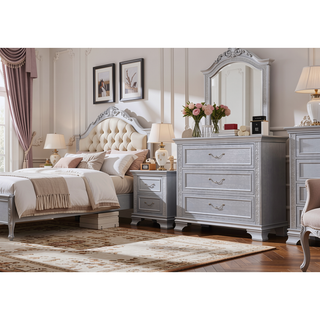 Sunvega Contemporary 5-Drawers Chest with Gray Finish and Crystal Knobs