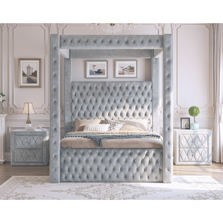 Sunvega Gray Fabric Upholstery Nightstand with Faux Marble Top and Two Drawers